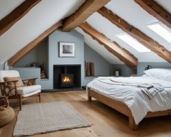 Cozy attic bedroom conversion with wooden beams